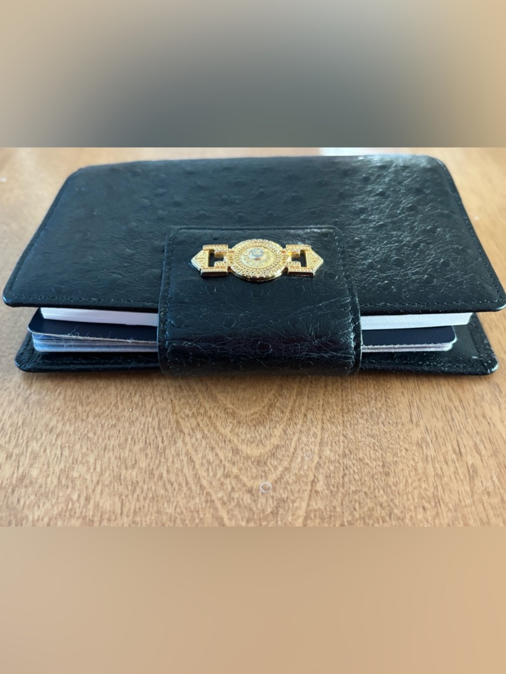 Gianni Versace Vintage Sunburst Organizer/Planner, Black Ostrich, VGVC - Picture 13 of 16